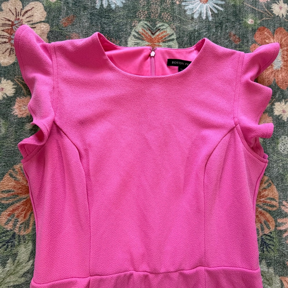 Boston Proper Pink Ruffle Shoulder Flounce Hem Textured Dress Size 8